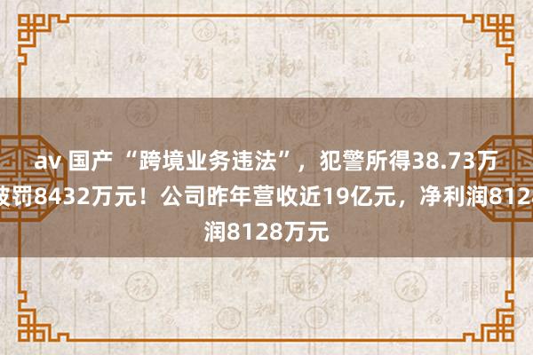 av 国产 “跨境业务违法”，犯警所得38.73万元，被罚8432万元！公司昨年营收近19亿元，净利润8128万元