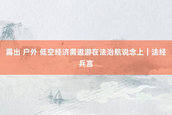 露出 户外 低空经济需遨游在法治航说念上︱法经兵言