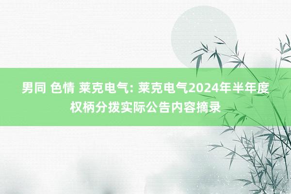 男同 色情 莱克电气: 莱克电气2024年半年度权柄分拨实际公告内容摘录