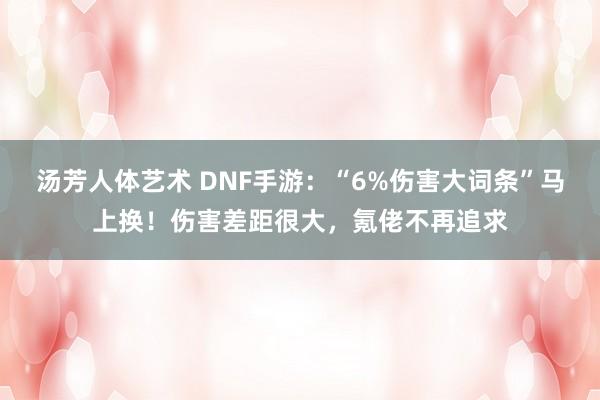 汤芳人体艺术 DNF手游：“6%伤害大词条”马上换！伤害差距很大，氪佬不再追求