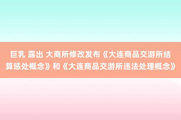 巨乳 露出 大商所修改发布《大连商品交游所结算惩处概念》和《大连商品交游所违法处理概念》